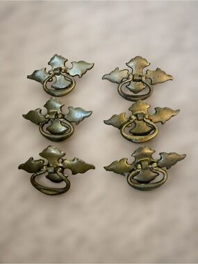 Vintage Solid Brass Batwing Chippendale Drawer Pulls - Colonial Cabinet Hardware